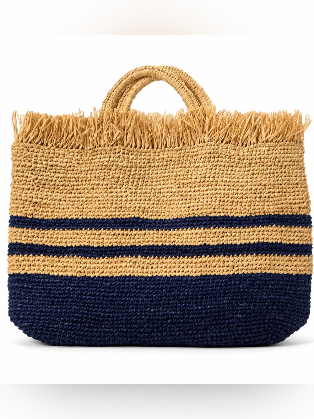 New & Other Stories  100% Rivergrass Straw Navy Stripe Tote Shopper Resort Beach